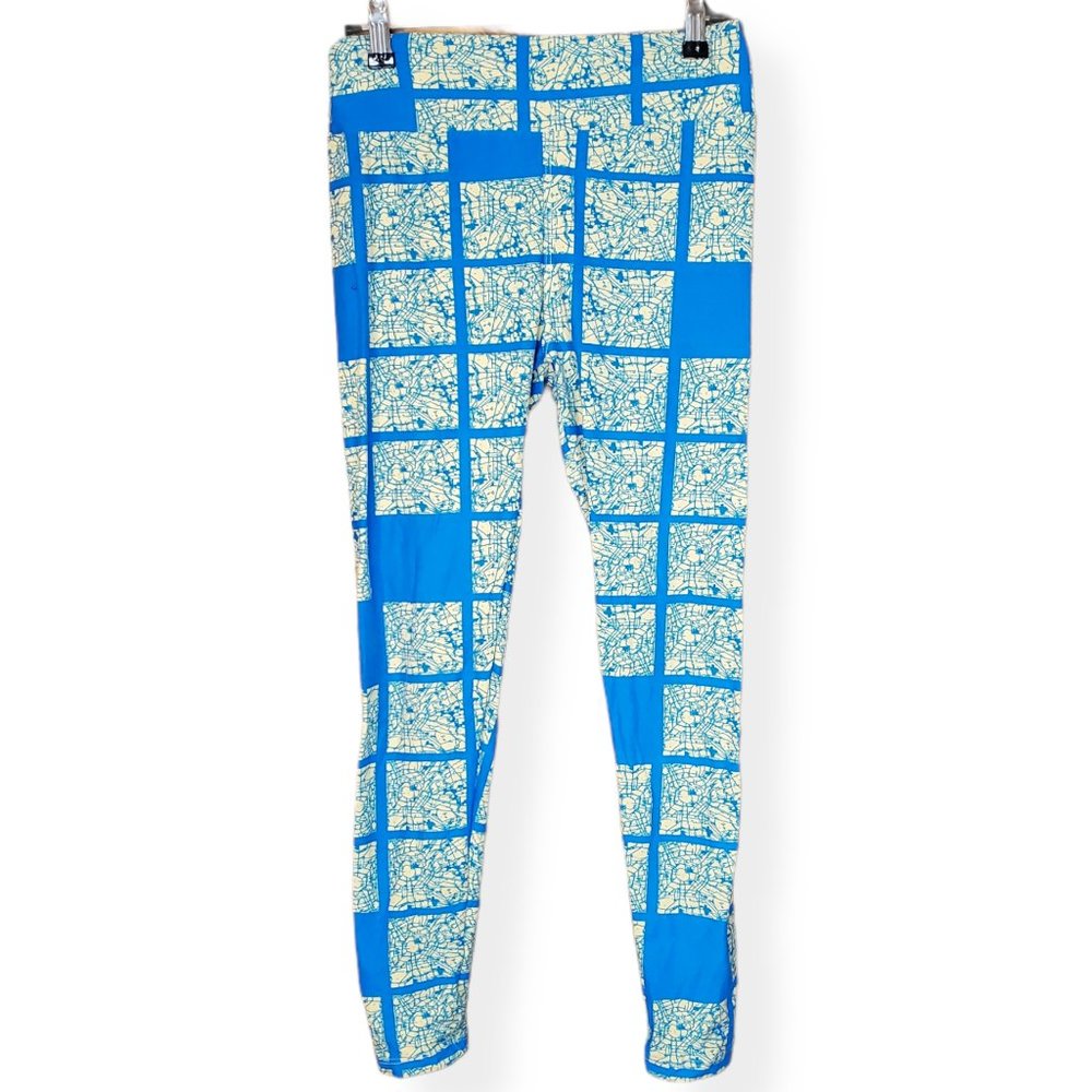 Lularoe Square Map Leggings Blue & Yellow OS